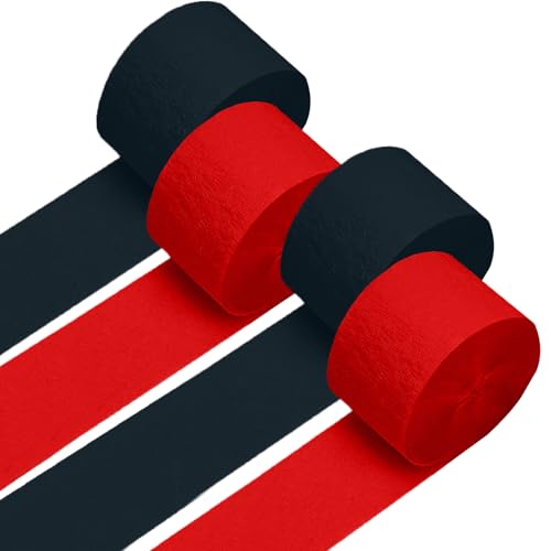Image of 4 Crepe Paper Streamers Rolls, 328ft Pack of Red and Black Crepe Paper for Birthday Wedding Baby Shower Party Decorations (1.8 inch x 82 ft /Roll)