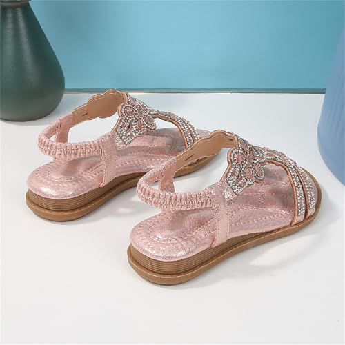 Toddler Girls Sandals Elastic Strap Soft Rubber Princess Flat Shoes Summer Flower Rhinestone Girl Shoes4