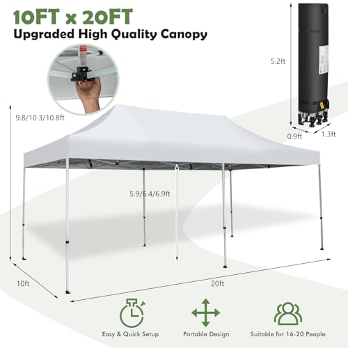 Image of Tangkula 10x20 Ft Pop Up Canopy, UPF 50+ Easy Setup Instant Canopy Tent with 1-Push Center Lock, Wheeled Bag, 8 Stakes, 4 Ropes, Outdoor Commercial Sun Shelter Tent for Camping, Travel, Picnic
