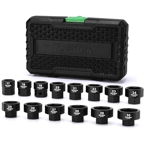 Image of TecoTek 14-Piece 1 /2-Inch Drive Metric Low Profile Impact Socket Set, Stubby Socket Set, 17mm - 30mm, No Skips Sizes, 6 Point, Cr-Mo, Shorter Socket for Tight Areas