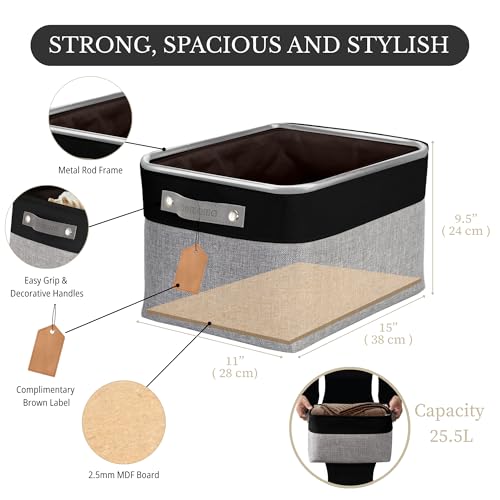 Image of DECOMOMO Foldable Storage Bin | Collapsible Sturdy Cationic Fabric Storage Basket Cube W /Handles for Organizing Shelf Nursery Home Closet (Grey and Black, Large - 15 x 11 x 9.5-4 Pack)