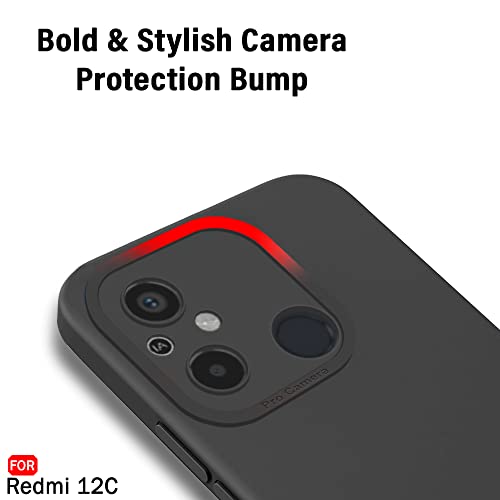Image of TheGiftKart Liquid Silicon Back Cover Case for Mi Redmi 12C | Stylish Camera Protection Module | Micro-Fibre Lining Inside | Shockproof Back Cover Case for Mi Redmi 12C (Silicone, Black)