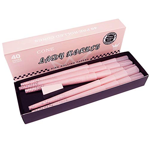 Pink Unrefined Pre Rolled Natural Cones Rolling Papers with Tips & Packing Sticks King Size 40pcs