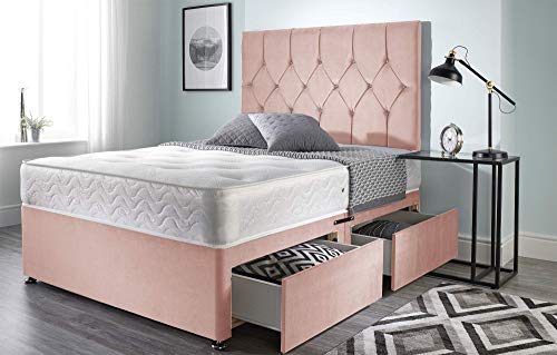 Bed Centre Ziggy Pink Plush Memory Foam Divan Bed Set With Mattress, 4 Drawers And Headboard (Double (135cm X 190cm))