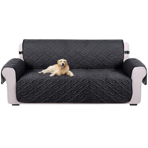 Imperial Rooms Sofa Cover 3 Seater Non Slip Quilted Sofa Slipcovers – Reversible Adjustable Elastic Straps Sofa Covers Waterproof Sofa Protectors From Pets & Kids (Black-Dark Grey)