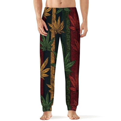Rastafarian Weed Leaf Men's Pajama Bottoms Sleep Lounge Soft Comfy Pants Sleepwear