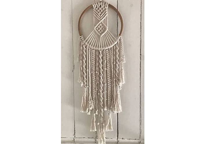 Navab Macrame Dream Catcher | Cotton Rope Bohemian Vintage Style Wall Hanging Tapestry | Modern Room Home Decor | Geometric Wall Art | Gifting (Ivory)