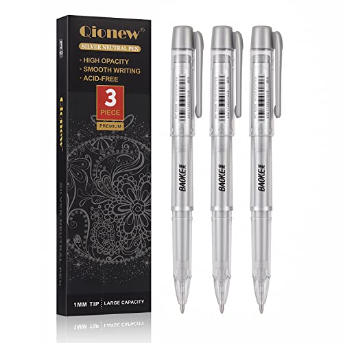Qionew Silver Gel Pen Set, 3 Pack, 1Mm Extra Fine Point Pens Gel Ink Pens Opaque White Archival Ink Pens For Black Paper Drawing, Sketching, Illustration, Card Making, Bullet Journaling #TOP6