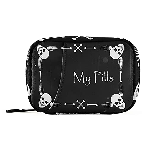 Image of Naanle Halloween My Pill Box 7 Day Skull Pill Case Travel Pill Organizer Bag with Zipper Portable Weekly Case Compact Size for Vitamin Supplement Holder