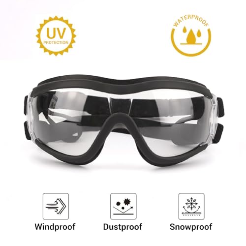 Esshogo Hundebrille Sonnenbrille, Große Hunde Hundeschutzbrille, UV-Schutzbrille, Einstellbar Hunde Sonnenbrille, Hundebrille für mittelgroße und kleine, Motorradbrille transparente Einstellbar