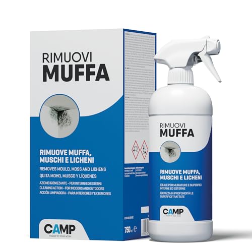 CAMP Rimuovi Muffa - Antimuffa per Muri Interni ed Esterni ad Azione Rapida, Spray Antimuffa Igienizzante Pronto all'Uso, Ideale per Rimuovere Muffe, Muschi e Funghi - Prodotti Pulizia Casa, 750 ml