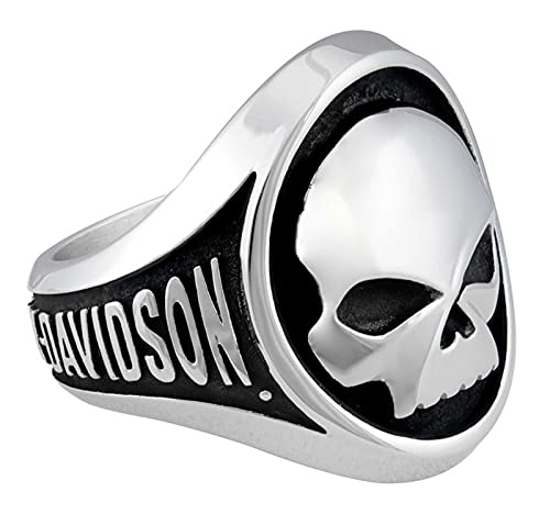 Harley-Davidson Men's Willie G Skull Stainless Steel Metal Ring - Silver/Black2