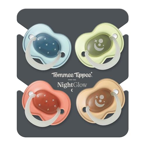 Image of Tommee Tippee NightGlow Pacifiers, 6-18 Months, Glow in the Dark, Symmetrical Nipple, 100% BPA Free Silicone, Dishwasher and Sterilizer Safe, Twilight Tones, Pack of 4