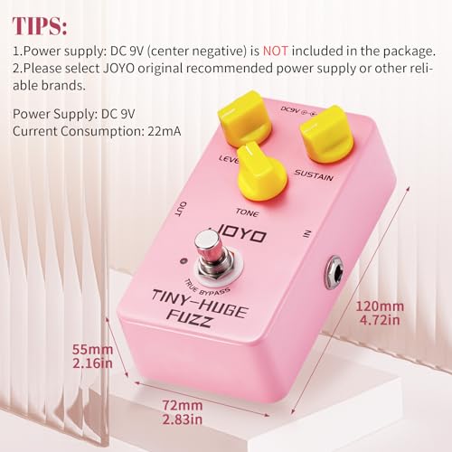 Image of JOYO Analog Fuzz Guitar Pedal, Vintage 90's Voicing with Level /Sustain /Tone Control, Battery or 9V DC Powered, True Bypass (TINY-HUGE JF-26)
