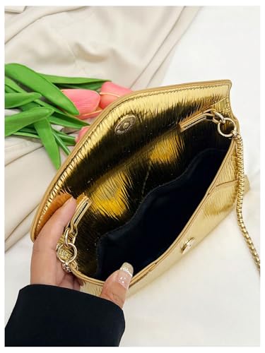 GORGLITTER Women's Gold Metallic Crossbody Purse Envelope Chain Mini Evening Handbag4