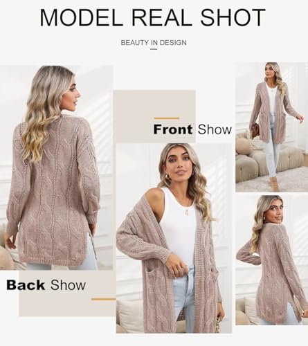 Image of SHEWIN Womens Open Front Long Sleeve Oversized Cardigan Sweaters Knit Coats with Pockrts