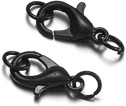 50Pcs 10 12 14 mm Lobster Clasps Hooks with Jump Rings End Clasps Connectors for DIY Jewelry Finding Making Supplies Accessories Black, 14x7mm