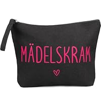 MEJOSER Mädelskram Kosmetiktasche Klein Schwarz Krimskrams Kulturtasche Schminktasche Mädchen Geschenke für Damen Frauen Freundin Mama Kollegin JGA Team Braut Kulturbeutel Make Up Tasche mit Spruch