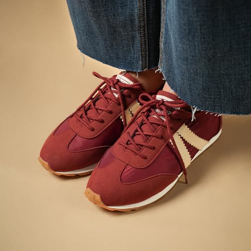 Image of Theater Fuji Casual Sneakers in Suede for Women | Stylish Flat Lace-Up Shoes | Lightweight Comfortable Footwear with Cushioned Insole