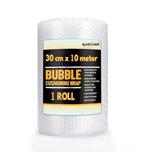 Red Dot Gift 1 Roll 30 cm x 10m Bubble Cushioning Wrap for Moving & Shipping - for Extra Protection Packaging Boxes & Mailers - Clear Bubble Roll Moving Supplies (30cm X 10M)