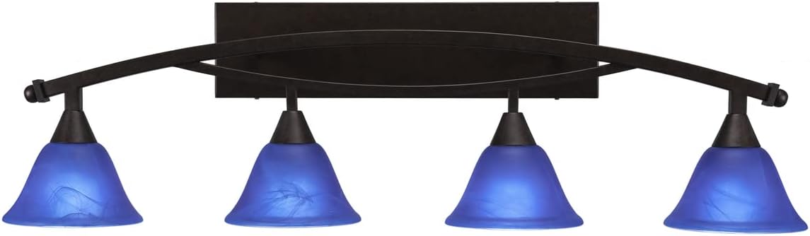 Toltec Lighting 174-BRZ-4155 Bow 4 Light Bath Bar with 7" Blue Italian Glass, Bronze Finish