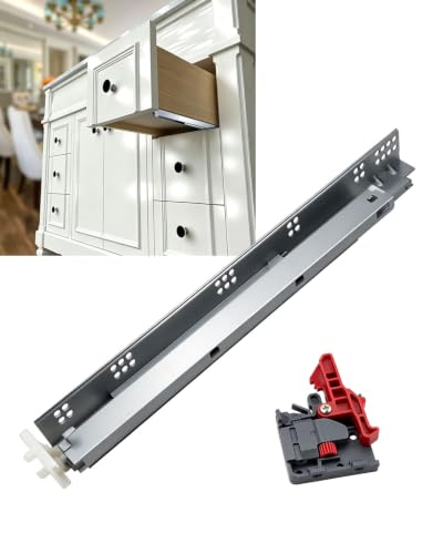 Image of Gobrico Single Undermount Drawer Slides Bottom Mount Soft Close Drawer Slides 18 inch Full Extension Concealed Drawer Glides with Mounting Clips Bracksets 1 Piece