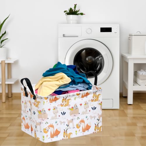 Image of Kids Gift Shelf Nursery Storage Basket Laundry Hamper Storage Box and Bins for Home Clothes with Handles (Flower Deer)