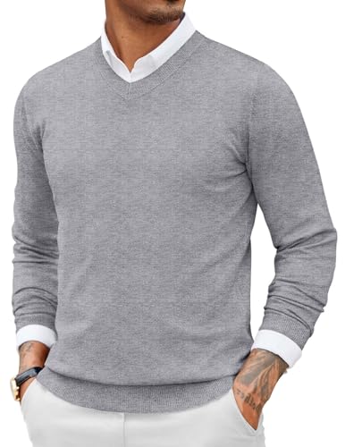 COOFANDY Mens Cotton Sweater V Neck Casual Cable...