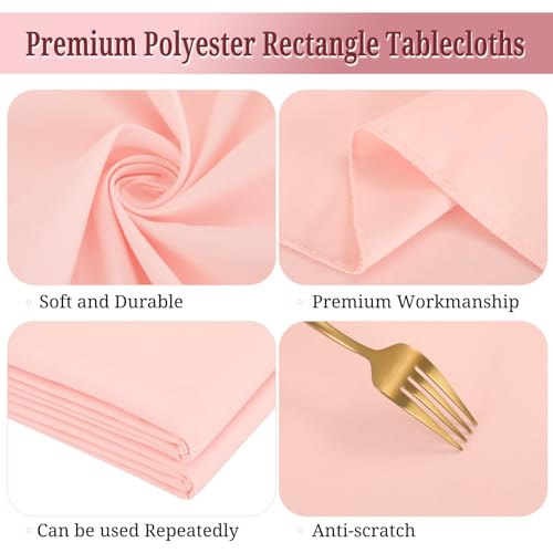 Pesonlook 2Pack Pink Tablecloths for 6 Foot Rectangle Tables, 60 x 102 Inch Rectangle Table Cloth, Polyester Fabric, Washable - Image 3