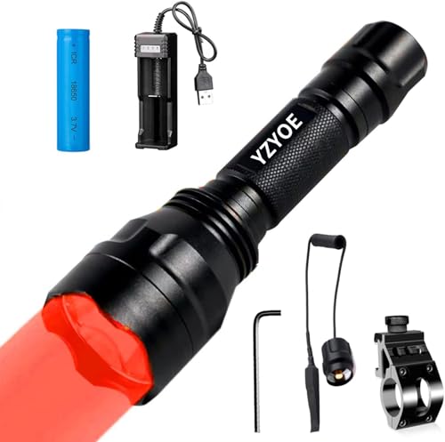 YZYOE Linterna táctica de luz roja recargable,500 Yards Red LED Light kit, Montaje universal de carril Picatinny con interruptor presión para observación nocturna a larga distancia.