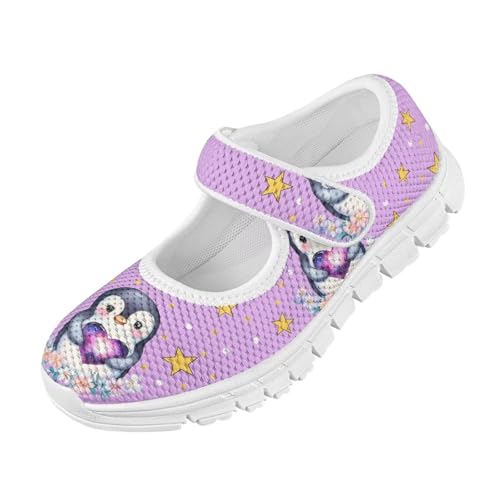 JoyLamoria Cartoon Penguin Print Toddler Girl Dress Shoes - Flower Girl Ballet Flats Party School Shoes Wedding Mary Jane Flats 11-2.54