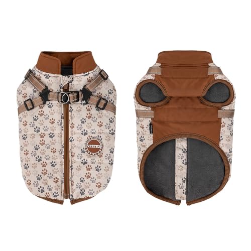 BT Bear Dog Winter Coat With Harness for Small Dogs Medium Dogs Winter Jacket Outdoor,Waterproof Puppy Adjustable Vest Warm Clothes,Brown M - Image 2