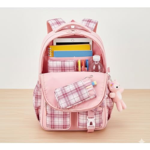 Image of Girls School Backpack Cute Pink Pastel Gradient Bag with Multiple Compartments Lightweight Durable Bookbag for Kids Students (purple bag)