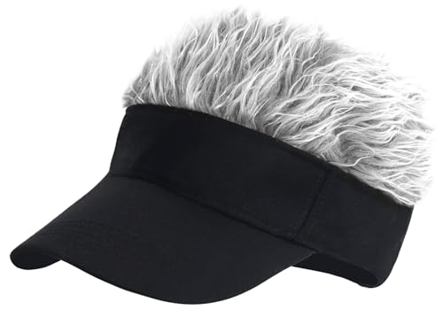 LXOrdora Cappelli da uomo con visiera con parrucca a spillo, cappello da baseball regolabile con capelli finti, Nero e grigio., Taglia unica