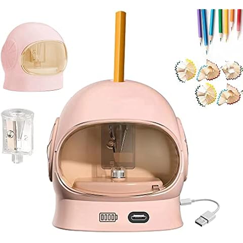 Electric Pencil Sharpener Kids Heavy Duty, 6-8mm JIJICZ Battery Mains Power Operated Mini Automatic Pencil Sharpeners with Container for Home Office Teacher Small (Pink) Cover