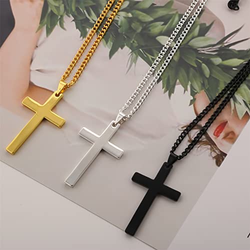 Sevenfly Cross Necklace For Men Stainless Steel Large Mens Cross Crucifix Pendant Necklace Chain Jewelry For Men Boys,Silver #TOP3