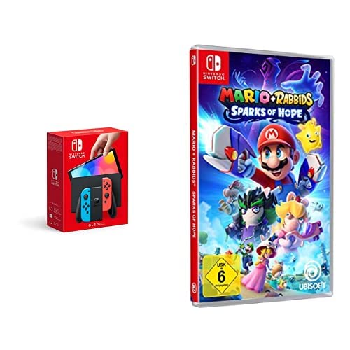 Nintendo Switch (OLEDModell) NeonRot/NeonBlau + Mario + Rabbids