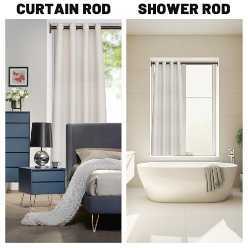 Image of UIOSANRT Brown Shower Curtain Rod 31-79 inches, Stainless Steel Shower Rod & Tension Rod, Adjustable Tension Shower Curtain Rod for Bathroom, Windows, Closet
