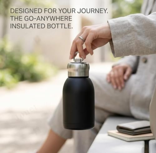 Image of Travel Mini Water Bottle Compact Stainless Steel Portable Leak-Proof Small Bottle for Office, Outdoor & Everyday Carry 300 ML, Black