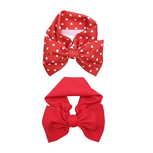 YanJie Baby Large Bows Headwrap Stretch Print Textured Fabric Top Knot Turban Headband Hair Accessories 2pcs/pack (red heart)