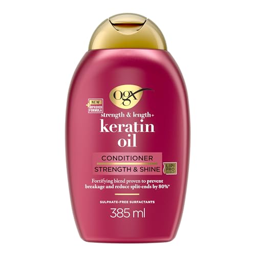 OGX, Après-Shampooing Keratin Oil (flacon de 385 ml) – Soin capillaire fortifiant pour cheveux...