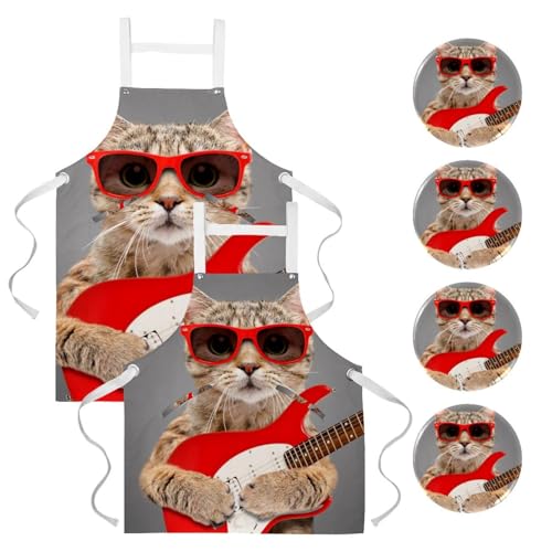 Lot de 2 tabliers de cuisine avec lunettes de soleil rouges pour bistrot et service de bar