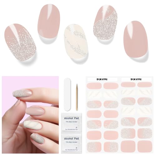 Unghie Gel Adesive UV - 28 Pcs Smalto Adesivo per Unghie, Nail Stickers Full Wraps, Lampada LED, Lima e Stick per Donne e Ragazze