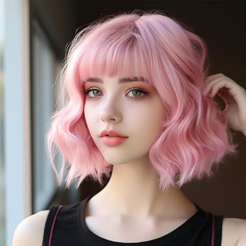 BERRYLION Short Pink Bob Wig with Bangs Cover