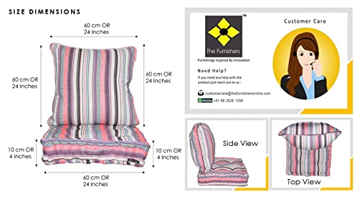 Image of Woven Quilted Floor Cushion Set 60x60x10 CM Multi Color Stripe with Fillers & Back Cushion, Large Size for Seating, Patio Seat, Meditation, Yoga, Pooja, Guests, Living 24x24x4 Inch