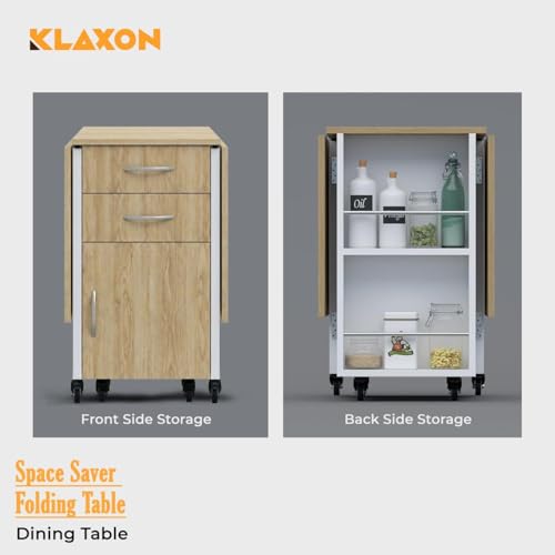 Image of Klaxon Foldable Dining Table [6] Seater with Metal Legs, Space-Saving Convertible Table, Engineered Wood, Home Dining Room (AW & Black, Kryo) (Oak & White)