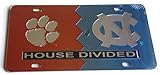The Sports Fan Store Clemson Tigers - UNC North Carolina Tar Heels - House Divided Mirrored Car Tag...