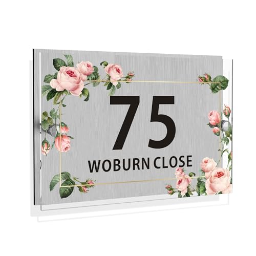 Personalised House Numbers Plaques Acrylic Door Number Plaques for Wall with Any Stress Number & Address Custom Road Plate Plaque Modern Glass Effect Outside Decoration for Home Gate(Design 2)