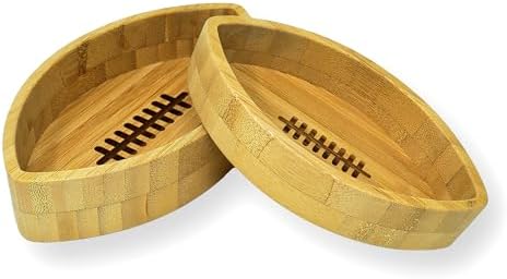40YARDS American Football Bamboe bord met 2 x keramische dipschalen - XXL houten schaal/kom (40 x 24 cm) voor chips, rauwkost, nachos & snacks