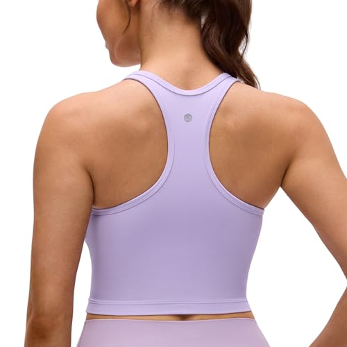 Image of CRZ YOGA Butterluxe Racerback Crop Tank Tops | Light Support, Removable Pads, Yoga, Extremely Soft, Scoop Neck, Longline Sports Bras for Women